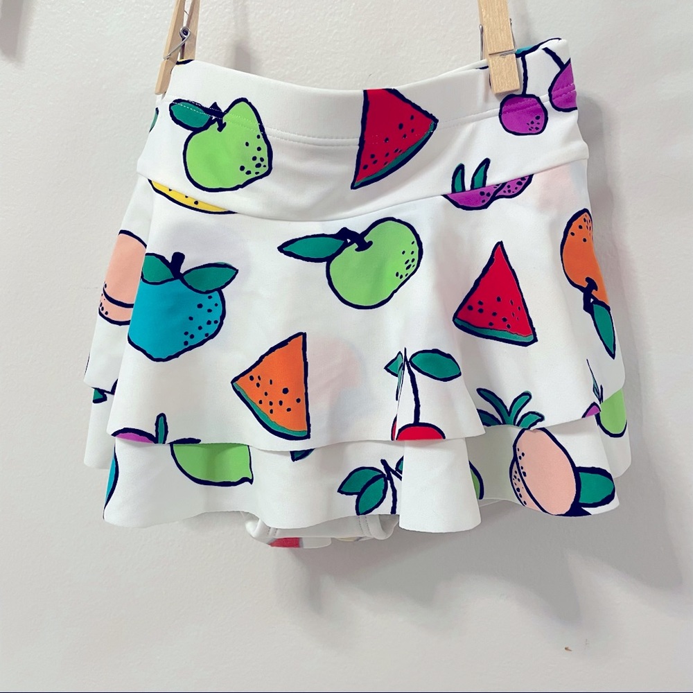 Hanna Andersson White Ruffled Swim Skirt with Neon Fruit Motif
